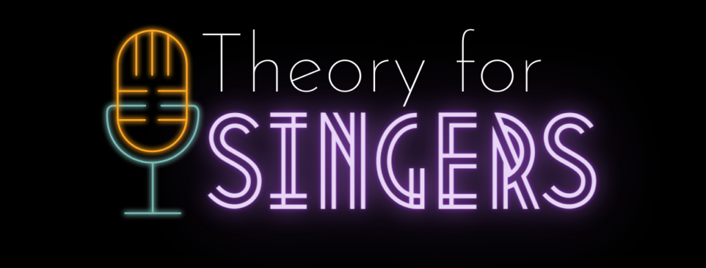 black background with text that reads "Theory for Singers" next to a neon microphone