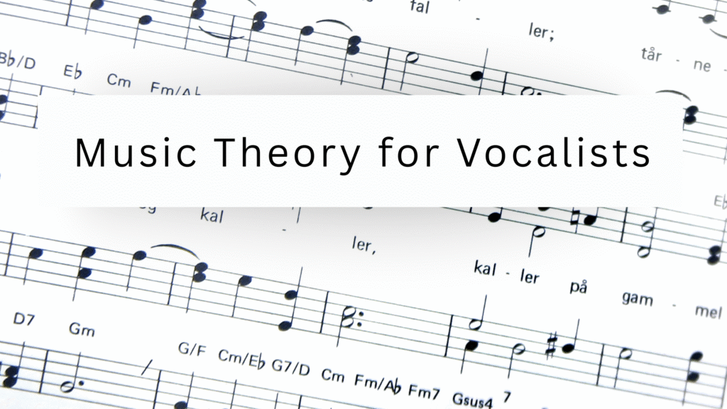 a Swedish vocal score with a text overlay that reads "music theory for vocalists"