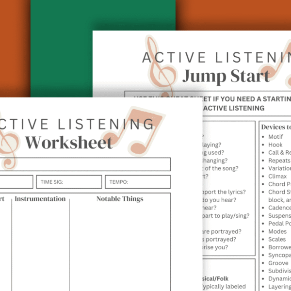 active listening worksheet set on an orange and green background
