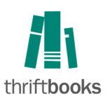 3 books in teal leaning on one another over the text "thriftbooks"