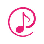 a hot pink eighth note with a circle drawn around it - the tomplay logo