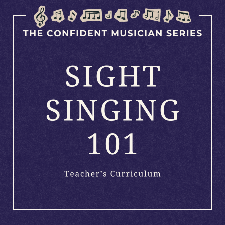 sight singing 101 - 1 a blue square with text that reads, "the confident musician series, sight singing 101, teacher's curriculum"